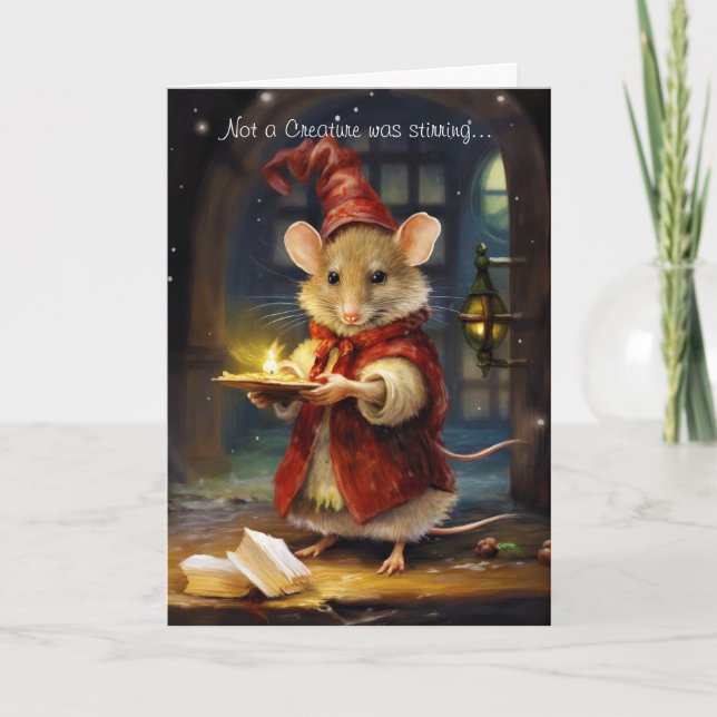 Cute Fun Christmas Mouse with Script Holiday Card (Front)