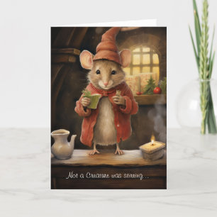 Cute Fun Christmas Mouse with Script Holiday Card