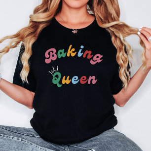 Cute Fun Colorful Crown Retro Baking Queen Womens T-Shirt