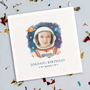 Cute Fun Colourful Astronaut Photo Planets Photo Napkin