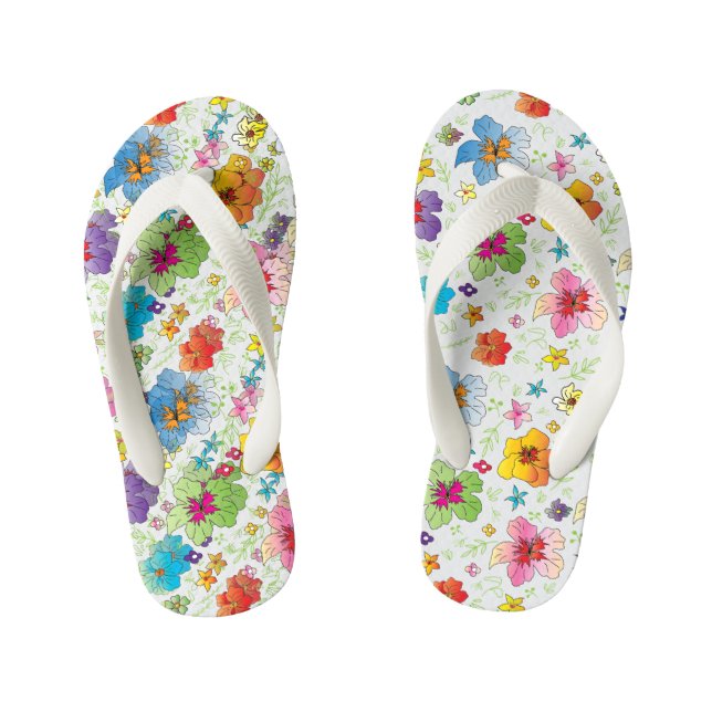 Cute, Fun, Colourful Flowers Kid's Flip Flops (Footbed)