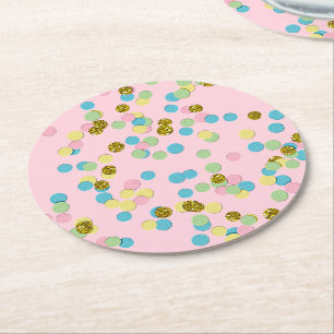 Cute Fun Colourful Modern Confetti Dots Round Paper Coaster