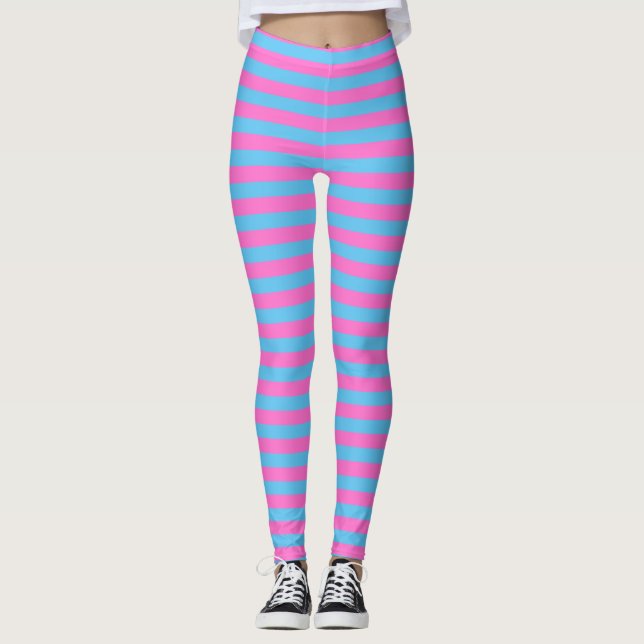 Cute Fun Colourful Pink and Blue Striped  Leggings (Front)