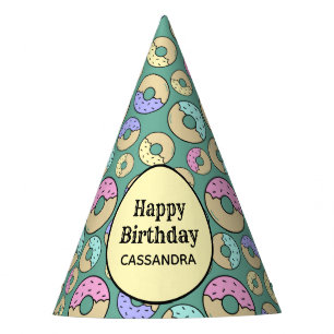 Cute Fun Colourful Sprinkle Doughnut Pattern Green Party Hat