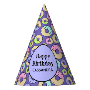 Cute Fun Colourful Sprinkle Doughnut Pattern Purpl Party Hat
