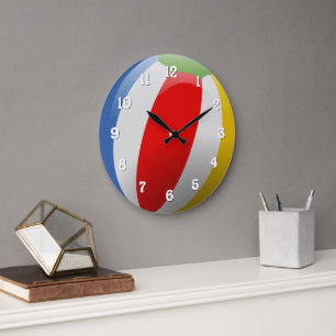 Cute Fun Colourful Striped Summer Beach Ball Large Clock