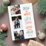 Cute fun colourful three photo Christmas Holiday Card<br><div class="desc">This three-photo cute and colourful Christmas card is the perfect way to send holiday cheer. The fun rhyme with Christmas carol quotes pairs perfectly with a set of photos. This Christmas photo card also includes room for a custom message and personalization. The backer is a festive coordinating green with sweet...</div>