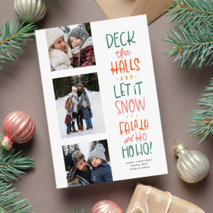 Cute fun colourful three photo Christmas Holiday Card