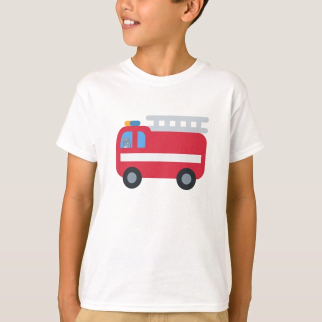Cute fun Dinosaur drive Fire engine Back To School T-Shirt (Front)