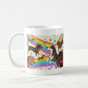 Cute fun dogs with rainbow coffee mug