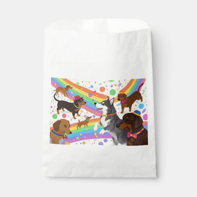 Cute fun dogs with rainbow  favour bag (Front)