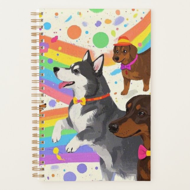 Cute fun dogs with rainbow  planner (Front)