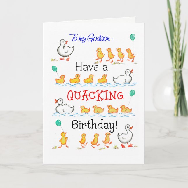 Cute Fun Ducklings Quacking Birthday, for Godson Card (Front)
