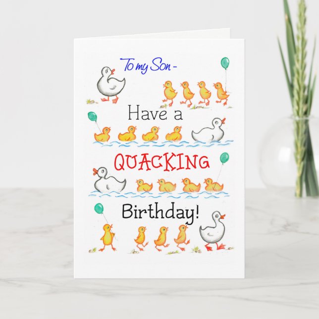 Cute Fun Ducklings Quacking Birthday, for Son Card (Front)