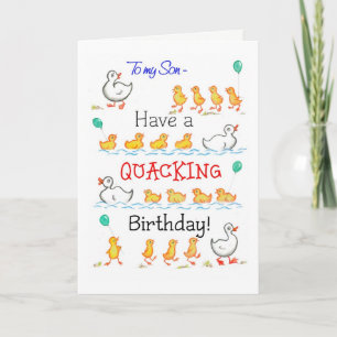 Cute Fun Ducklings Quacking Birthday, for Son Card