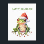 Cute Fun Fabulous Frog Christmas Holiday Postcard<br><div class="desc">Adorable and funny, our Fabulous Frogs Christmas postcard matches our line of frog wrapping papers and accessories, which you can find in our Fabulous Frogs Collection and elsewhere in the Paws Charming shop. Plus, any animal-themed products sold from the Paws Charming shop help us make a donation to animal charities,...</div>