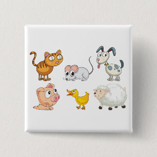 Cute Fun Farm Animals 2 Inch Square Button