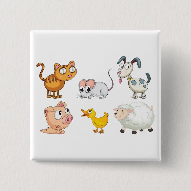 Cute Fun Farm Animals 2 Inch Square Button (Front)