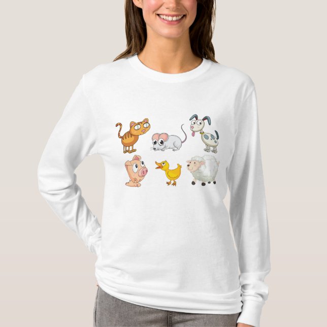Cute Fun Farm Animals T-Shirt (Front)