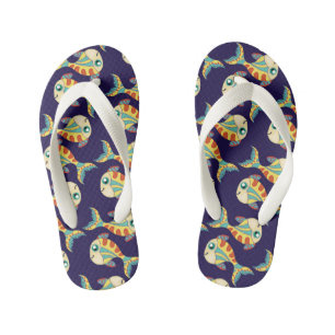 Cute Fun Fish Pattern Navy Blue Kid's Flip Flops