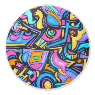 Cute Fun Funky Colourful Bold Whimsical Shapes Ceramic Knob