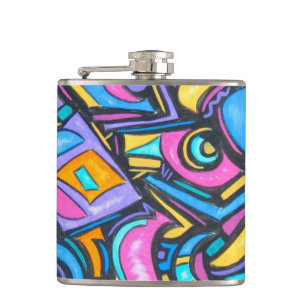 Cute Fun Funky Colourful Bold Whimsical Shapes Hip Flask