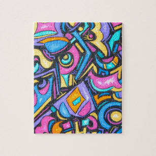 Cute Fun Funky Colourful Bold Whimsical Shapes Jigsaw Puzzle