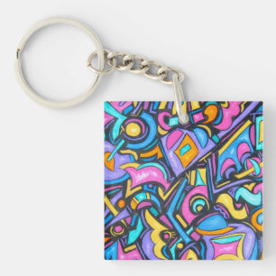 Cute Fun Funky Colourful Bold Whimsical Shapes Keychain