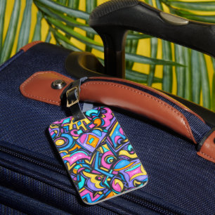 Cute Fun Funky Colourful Bold Whimsical Shapes Luggage Tag