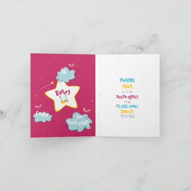 Cute Fun Funny Tooth Fairy Personalized Thank You  Card (Inside)