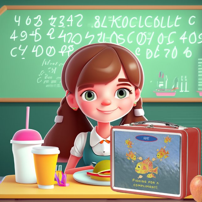 Cute Fun Girl's Fish Lunch Pail Personalize  Metal Lunch Box (Creator Uploaded)