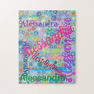 Cute Fun Girly Colourful Floral Name Collage Jigsaw Puzzle