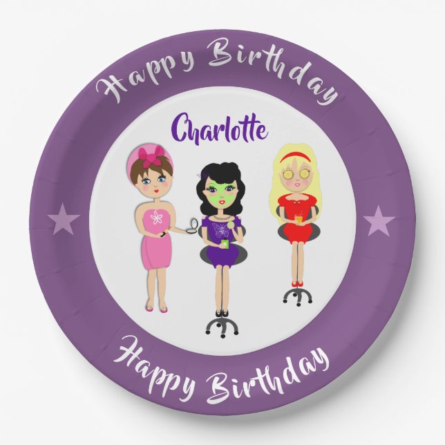 Cute Fun Girly Pamper Spa Party Personalized Paper Plate (Front)
