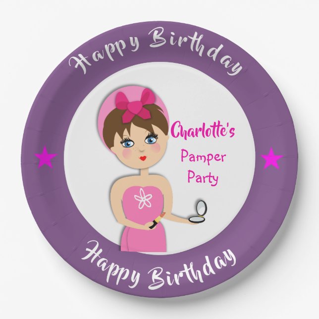 Cute Fun Girly Pamper Spa Party Personalized Paper Plate (Front)