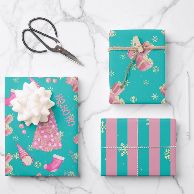 Cute Fun Gold Blue White Christmas Pattern Wrapping Paper Sheet (Front)