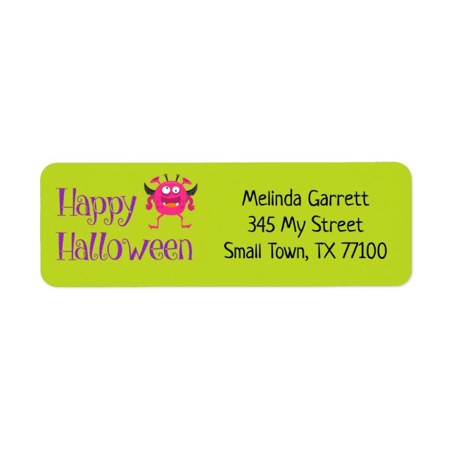 Cute Fun Green Pink Little Monster Custom Address (Front)