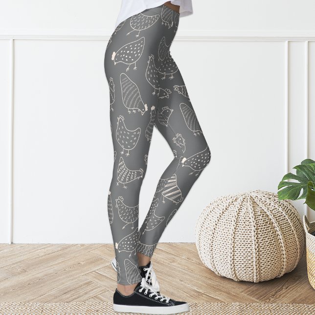 Cute Fun Grey White Chicken Silhouette Leggings (Creator Uploaded)