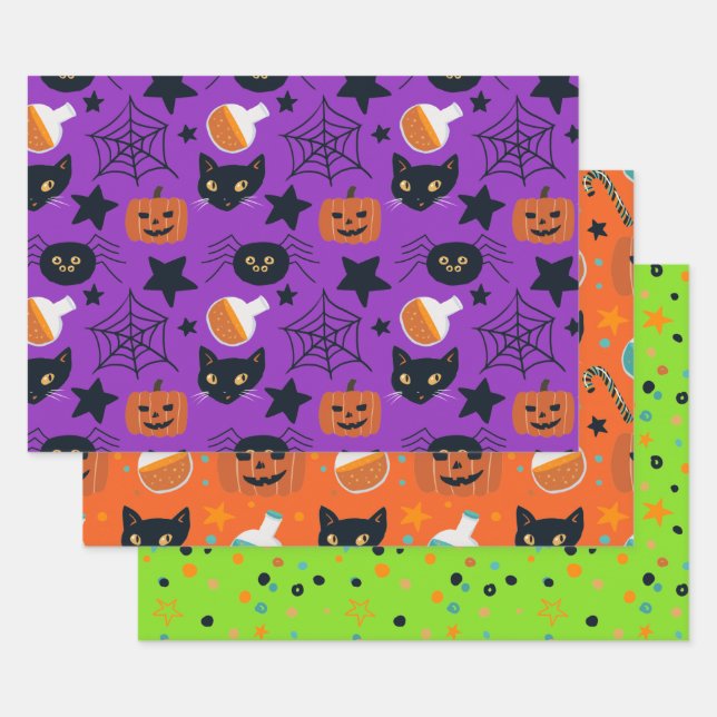 Cute Fun Halloween Pattern for Kids  Wrapping Paper Sheet (Set)