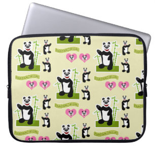 Cute Fun Happy Panda Bear Cartoon Pattern Laptop Sleeve