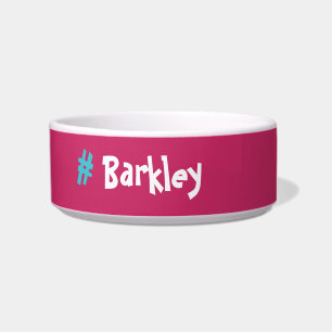 Cute Fun Hot Pink with blue #Customizable Name Bowl