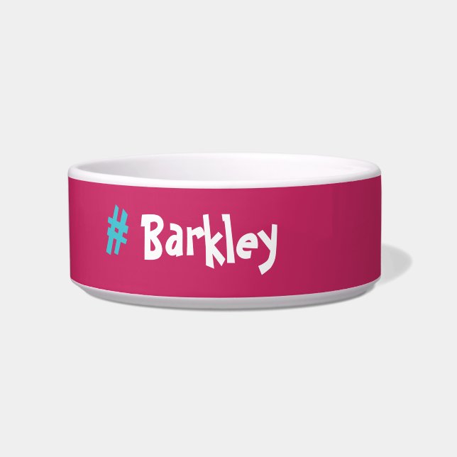Cute Fun Hot Pink with blue #Customizable Name  Bowl (Front)