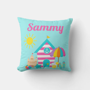 Cute Fun Kids Beach Summer Throw Pillow