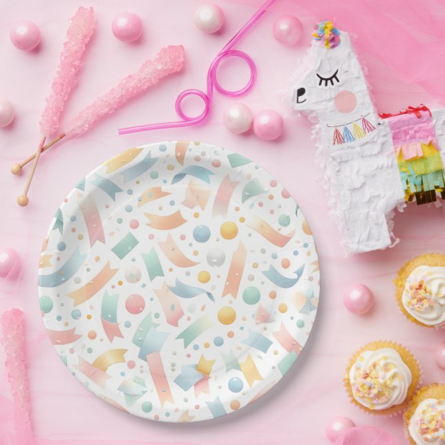 Cute Fun Kids Confetti Colourful Pastel Birthday Paper Plate (Party)
