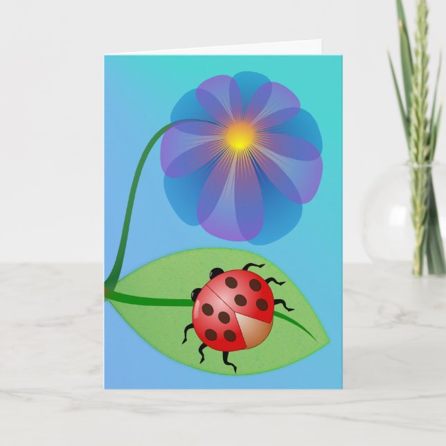 Cute, Fun Ladybug and Flower Thank You Card (Front)