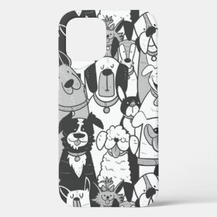 Cute Fun Line Drawing Dogs Pet Animals Cartoon iPhone 12 Case