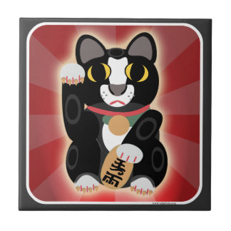 Cute Fun Lucky Tuxedo Cat Cartoon Art Fun Tile