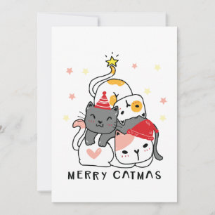 Cute Fun Merry Christmas Doddle Cats Holiday Card