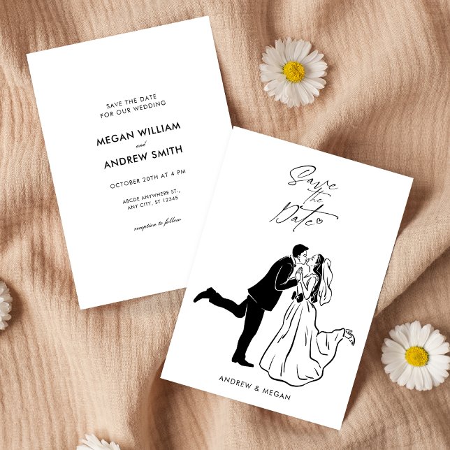Cute fun minimalist cute wedding couple hand drawn save the date (Creator Uploaded)