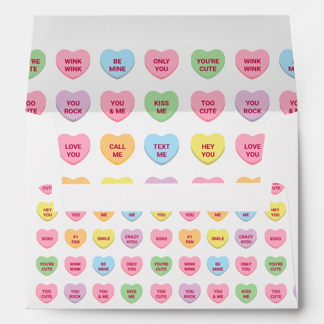 Cute fun modern 16 custom conversation hearts envelope (Back (Bottom))