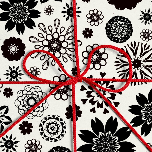     Cute Fun Modern Black and White Floral Pattern Wrapping Paper (Creator Uploaded)